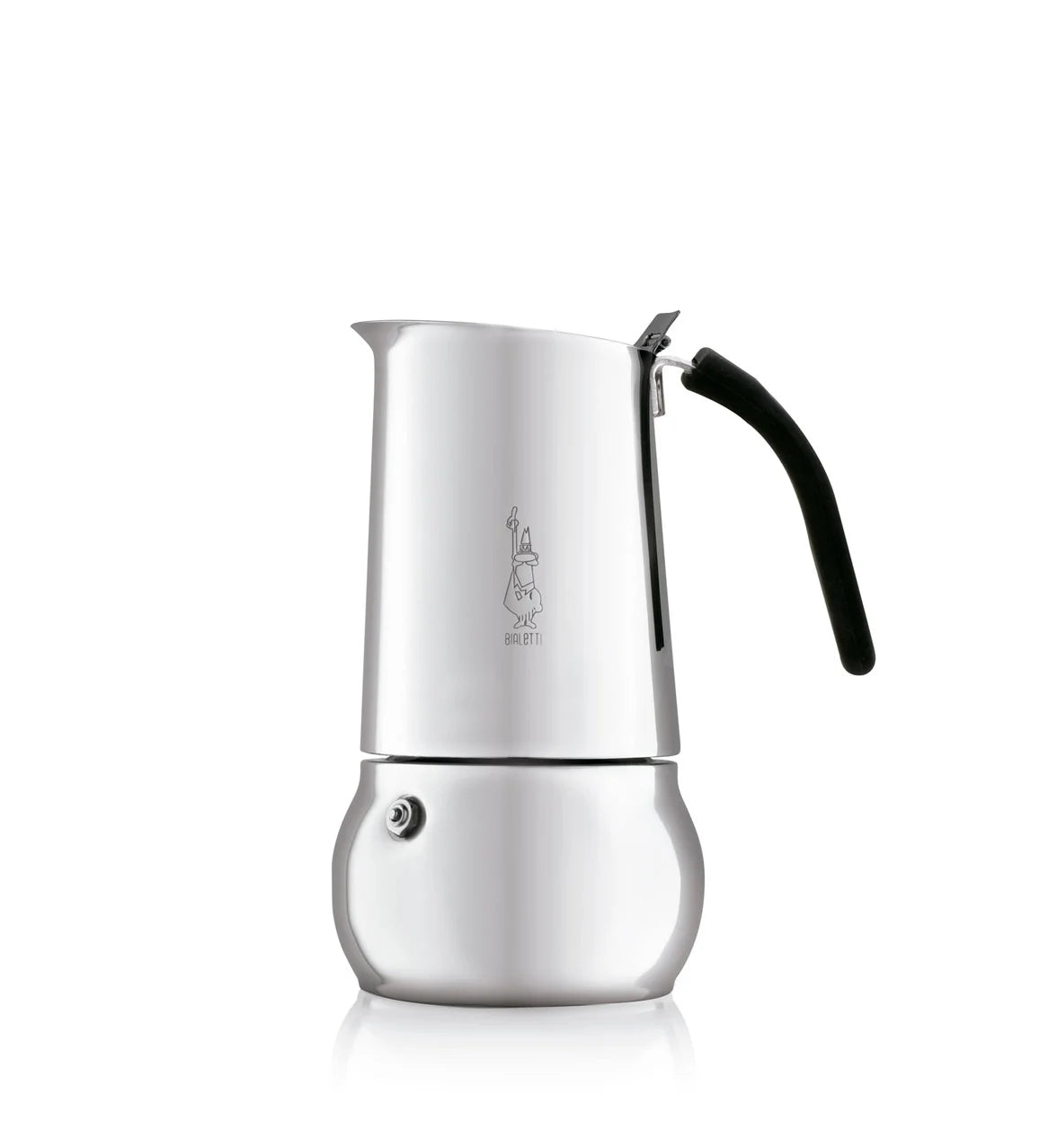 Cafetera italiana Bialetti Kitty de acero inoxidable blanca con asa negra y válvula lateral