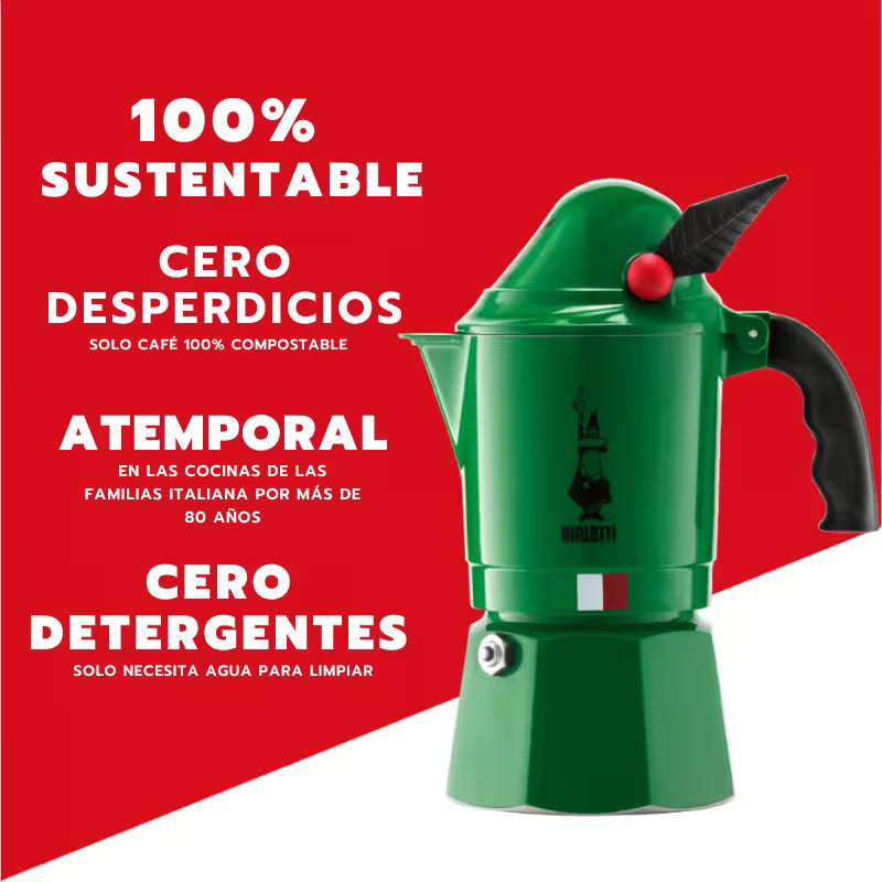 Cafetera Moka Alpina verde 3 Tazas 130ml Bialetti