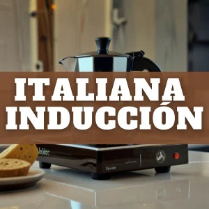 Cafeteras italianas compatibles con encimeras de inducción Bialetti y acero inoxidable.