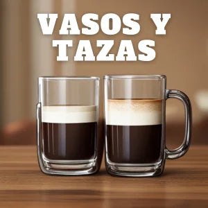 Tazas, vasos térmicos de vidrio de doble pared y platos para espresso, cappuccino y latte.