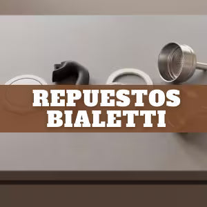 Repuestos originales Bialetti, empaques, filtros de acero y asas para mantenimiento de cafeteras Moka.