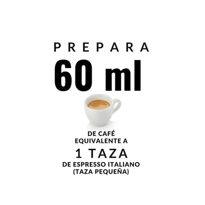 Gráfico 60 ml y equivalencia a 1 taza de espresso italiano