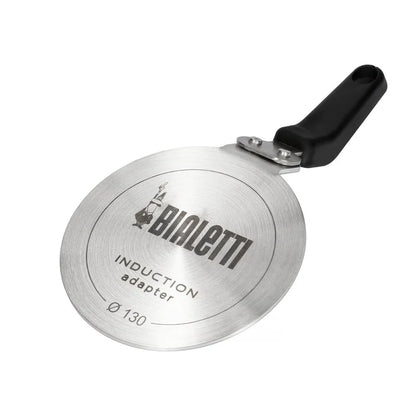 Placa adaptadora Bialetti de inducción, disco metálico plateado con asa negra