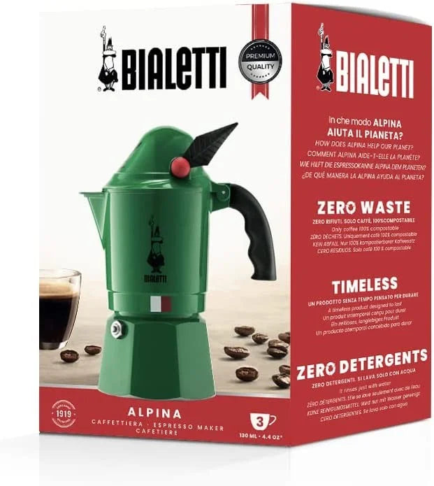 Cafetera Moka Alpina verde 3 Tazas 130ml Bialetti