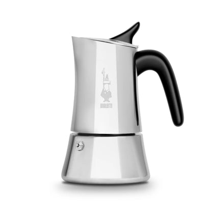 Cafetera italiana de acero Bialetti Moon Exclusive, jarra plateada y mango negro