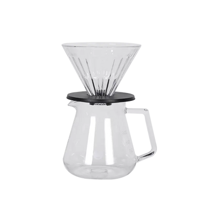 Jarra y cono de goteo de vidrio con base negra, juego pour-over Timemore