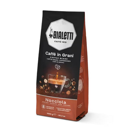 Bolsa de café en grano Bialetti Nocciola 1 kg, vista lateral trasera.