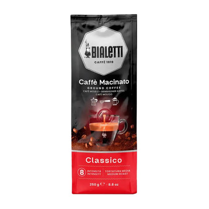 Bolsa de café molido Bialetti Clásico 250 g, con diseño rojo y negro