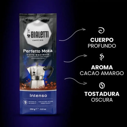 Perfil de café molido Bialetti Perfecto Moka Intenso con gráfico de perfil