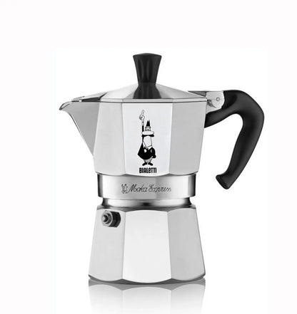 Cafetera italiana Moka Express Bialetti de acero pulido, chimenea y asa negras