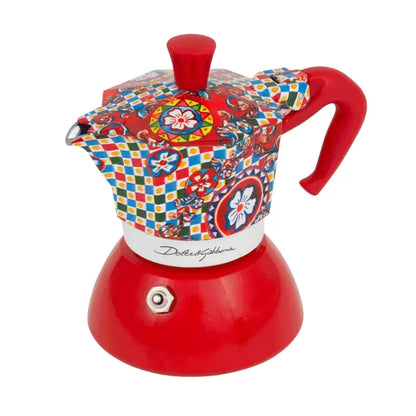 Cafetera moka roja de inducción con asa y tapa roja, diseño multicolor Dolce&Gabbana