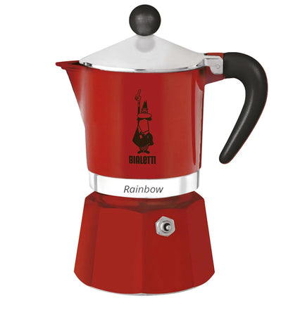 Cafetera italiana tipo moka Bialetti Rainbow roja con asa negra y depósito inferior rojo