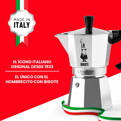 Cafetera italiana Moka Express Bialetti de acero pulido con asa y tapa