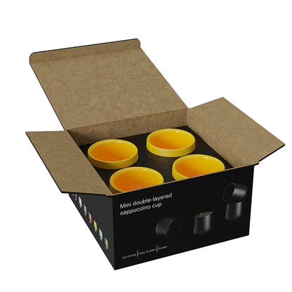 Vasos de cerámica de doble pared en caja, 150 ml, colores surtidos.