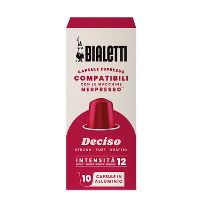 Caja de cápsulas Deciso Bialetti para Nespresso, café espresso intenso, 10 de aluminio.