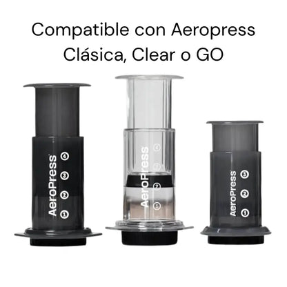Junta de goma negra para pistón Aeropress, vista instalada en el cuerpo