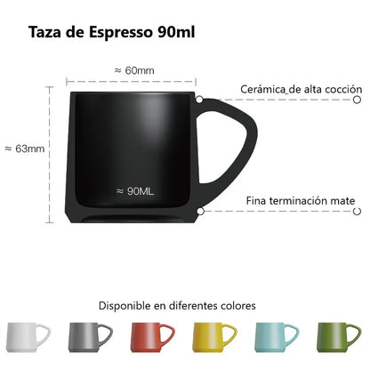 Taza de cerámica negra de 90 ml, con asa y acabado mate
