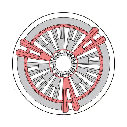 Diagrama del dripper con inserto de color rojo y rejillas internas