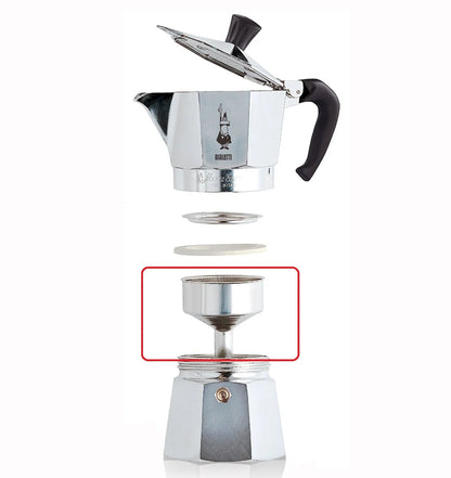 Embudo de filtro de aluminio para moka, pieza de repuesto con malla perforada