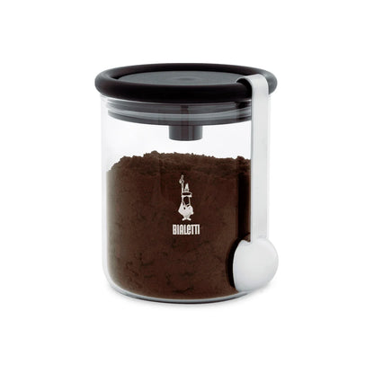 Frasco de vidrio Bialetti para café con tapa negra y cuchara integrada