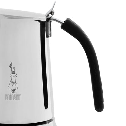 Cafetera italiana Bialetti Kitty en acero blanco con asa negra y sistema de cierre