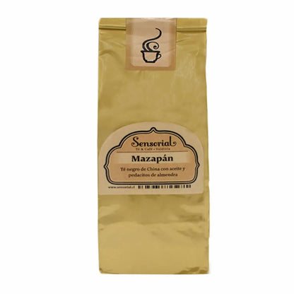 Bolsa de té negro sensorial Mazapán, empaque dorado de 50 g