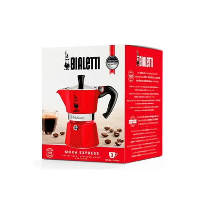 Cafetera italiana Moka Express Bialetti roja en su caja original