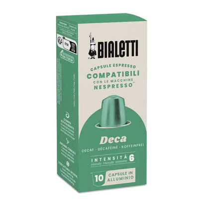 Caja lateral de cápsulas Decca Bialetti para Nespresso, aluminio verde.