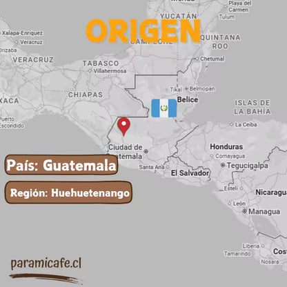 Mapa de origen de Guatemala con marcador de ubicación para café.