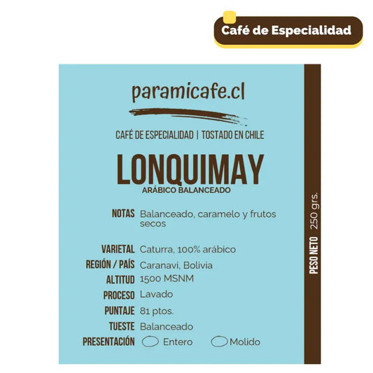Lonquimay – Café de Especialidad en Grano 100% Arábica Caturra 250g