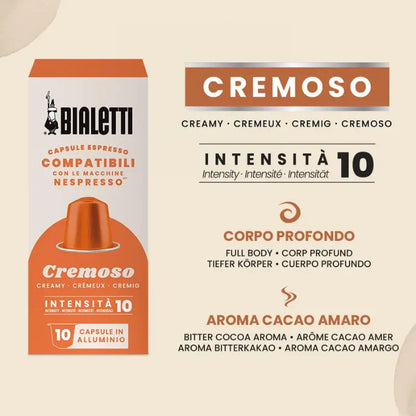 Perfil de Bialetti Cremoso, intensidad 10 y aroma cacao amargo