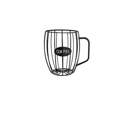 Porta cápsulas de taza de café de malla metálica negra con asa