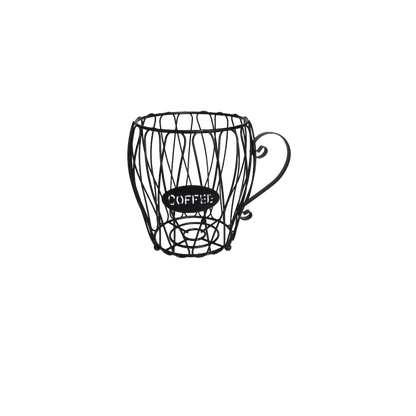 Porta cápsulas de taza de café de malla metálica oscura con asa