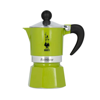 Cafetera italiana tipo moka Bialetti Rainbow verde con asa negra y tapa plateada