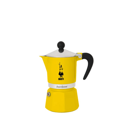 Cafetera italiana tipo moka Bialetti Rainbow amarilla con asa negra y tapa plateada