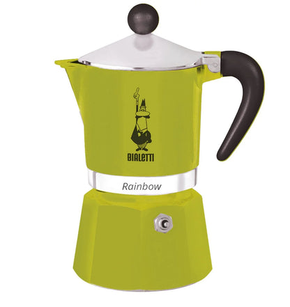 Cafetera italiana tipo moka Bialetti Rainbow verde con asa negra y tapa plateada