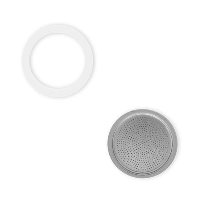 Junta anular transparente y placa filtro circular metálica con orificios