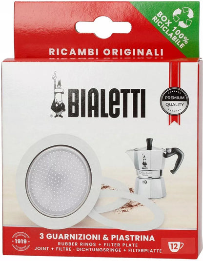 Caja de repuesto Bialetti con junta de goma y filtro circular perforado