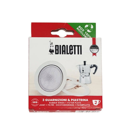 Caja de repuesto Bialetti con filtro circular perforado y junta de goma