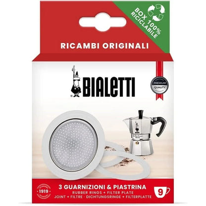 Caja de repuesto Bialetti con filtro redondo perforado y junta de goma