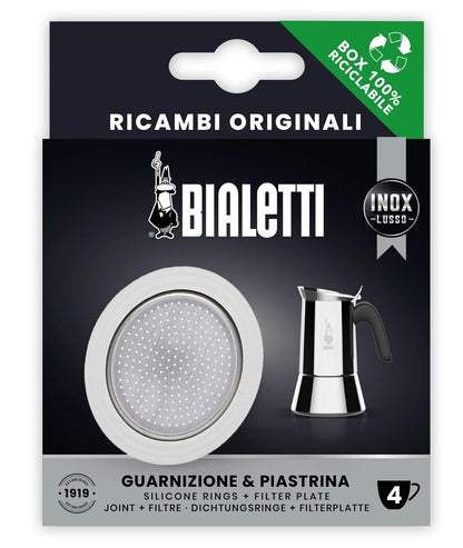 Caja Bialetti con junta y placa filtro circular, 4 tazas