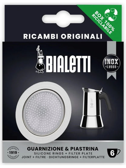 Caja Bialetti con junta y placa filtro circular, 6 tazas