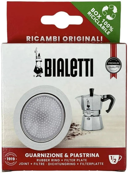 Caja de repuesto Bialetti con placa filtrante redonda perforada y junta de goma