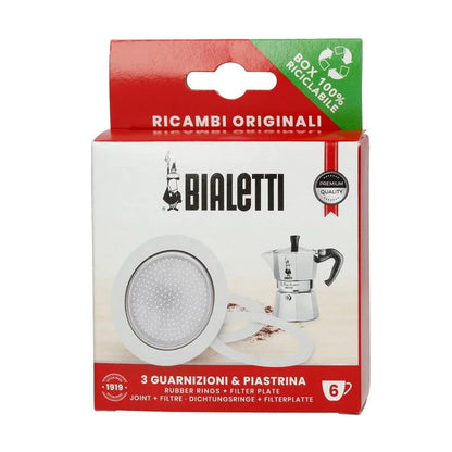 Caja de repuesto Bialetti con filtro circular perforado y aro de junta de goma