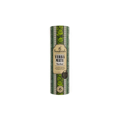 Tarro de yerba mate Sensorial Herbal, envase cilíndrico verde, 250 g