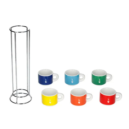 Juego de 6 tazas apilables de colores Bialetti, set de tazas sobre soporte vacío