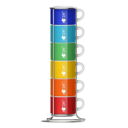 Juego de 6 tazas apilables de colores Bialetti, con soporte metálico y 4 colores