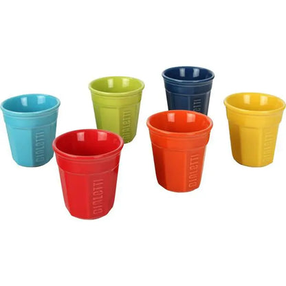 Set de 6 vasos de cerámica para espresso, mezcla de colores (azul, verde, rojo y más).