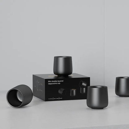 Juego de vasos de cerámica negros de doble pared, 150 ml, con caja.