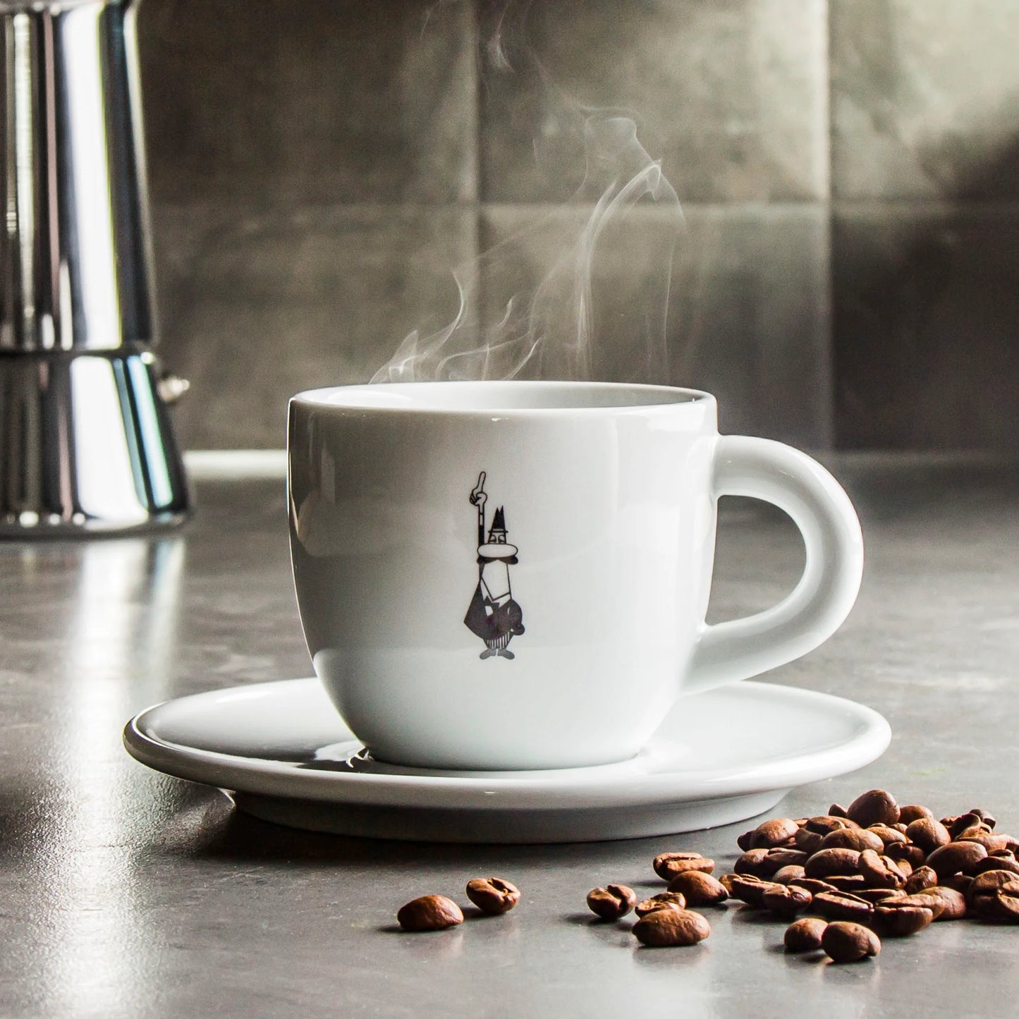 Taza con Plato de Porcelana para Capuchino Bialetti